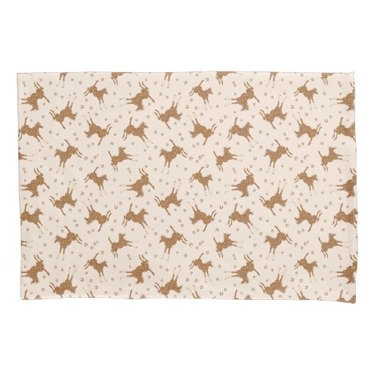 Housse D'oreillers Petits Chevaux Brown - sur rose saumon. (devant)