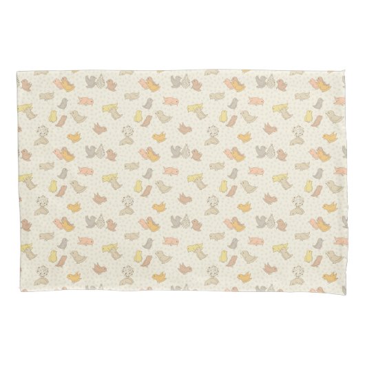 Housse D'oreillers Petits oiseaux et plumes sur beige - motif. (devant)