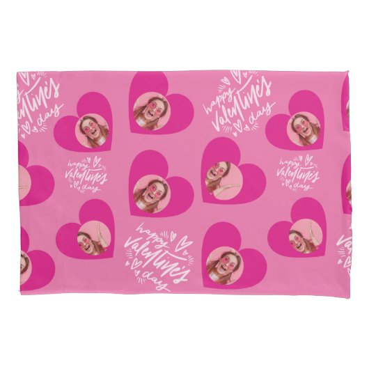 Housse D'oreillers Photo Collage Saint Valentin Coeurs roses chauds (devant)