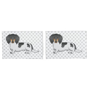 Housse D'oreillers Piebald Noir Et Tan Longues Cheveux Dachshund & Pa