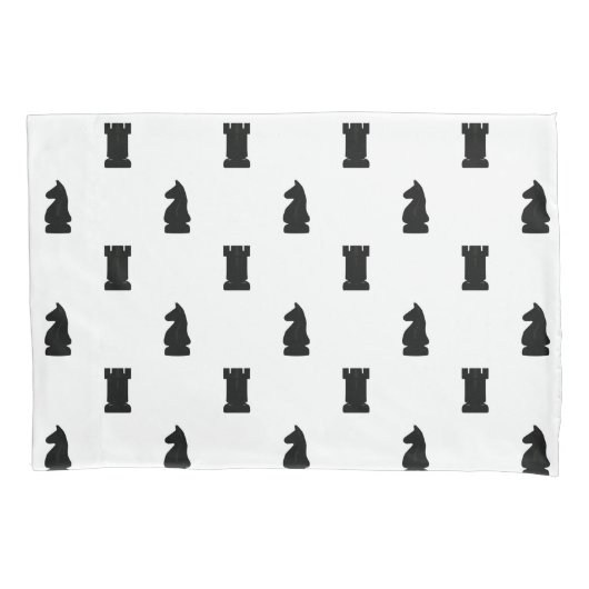 Housse D'oreillers Pièces d'échecs noir Chevalier et Roche (devant-gauche)