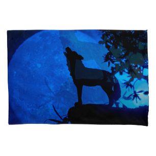 Housse D'oreillers Pillowcase Blue Moon Wolf