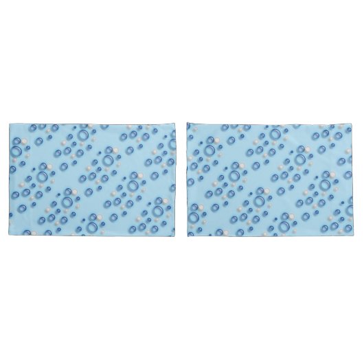 Housse D'oreillers Pillowcase - Bulles bleues et blanches sur bleu (Dos-Set)