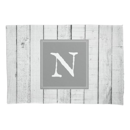 Housse D'oreillers Pillowcase de monogramme gris rustique (devant)