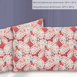 Housse D'oreillers Pillowcase en feuille Monstera Marine et Coral