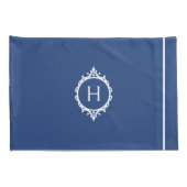 Housse D'oreillers Pillowcase Monogramme bleu et blanc de Chelsea (Dos-Droit)