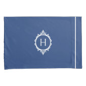 Housse D'oreillers Pillowcase Monogramme bleu et blanc de Chelsea (devant-Droit)