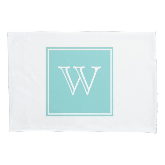 Housse D'oreillers Pillowcase Monogramme Carré Turquoise (devant)