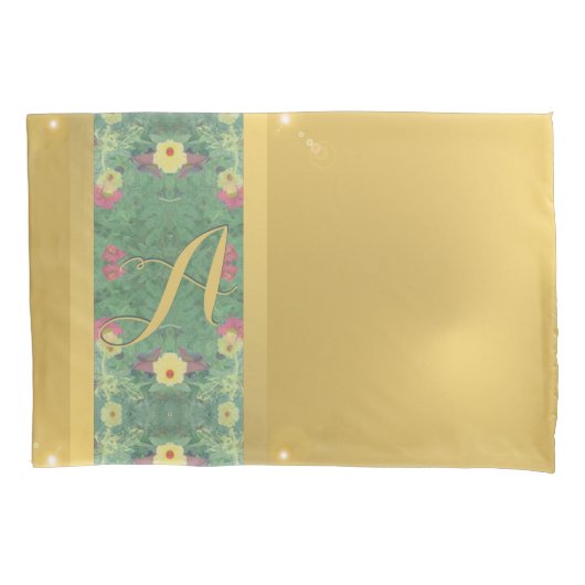 Housse D'oreillers Pillowcase Monogramme en laiton floral (devant-gauche)