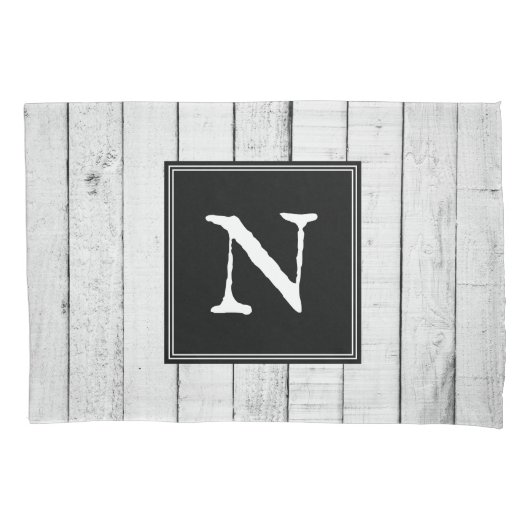 Housse D'oreillers Pillowcase Monogramme Rustique Noir (devant)