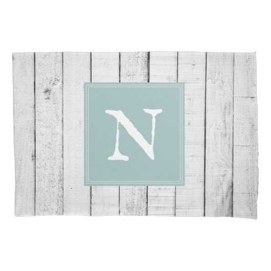 Housse D'oreillers Pillowcase Monogramme Rustique turquoise (devant)