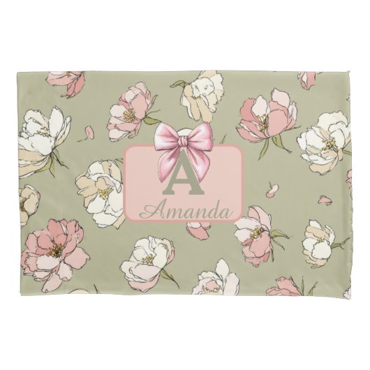 Housse D'oreillers Pillowcase Motif Peony tiré à la main (devant)