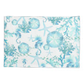 Housse D'oreillers Pillowcase Turquoise Blue Sehorse Sanddollar Seash (Dos)