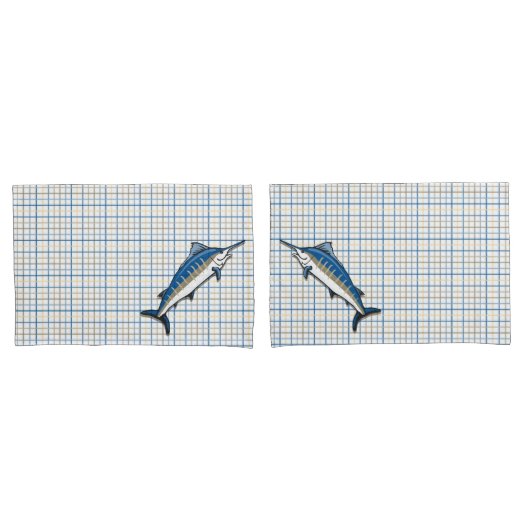 Housse D'oreillers Pillowcases - Blue Marlin sur Plaid (devant-Set)
