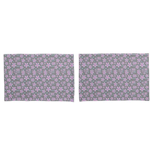 Housse D'oreillers Pillowcases florales géométriques roses et gris (devant-Set)