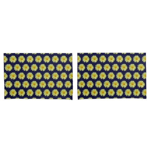 Housse D'oreillers Pillowcases - Jaune Daisée sur le ciel de minuit (devant-Set)