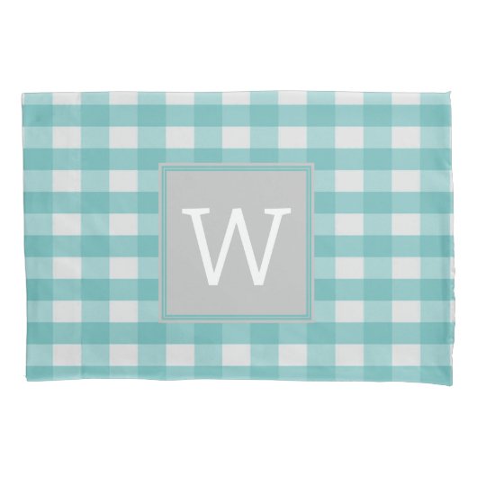 Housse D'oreillers Pilote Monogramme turquoise Buffalo Plaid (devant)