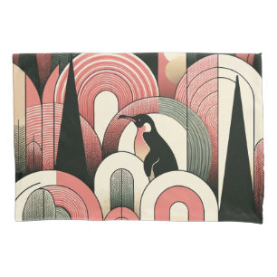 Housse D'oreillers Pingouin Art Déco Géométrique rose corail Abstrait