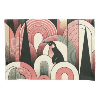 Housse D'oreillers Pingouin Art Déco Géométrique rose corail Abstrait