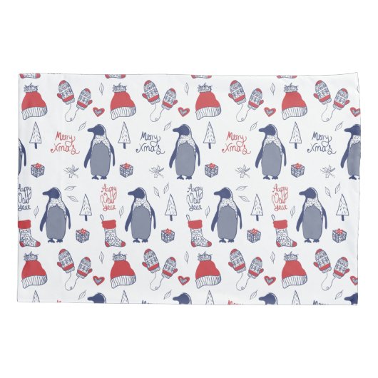 Housse D'oreillers Pingouins de Noël mignons Casquette Gants Motif (Dos)