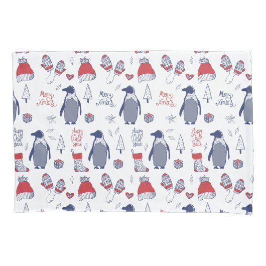 Housse D'oreillers Pingouins de Noël mignons Casquette Gants Motif (devant)
