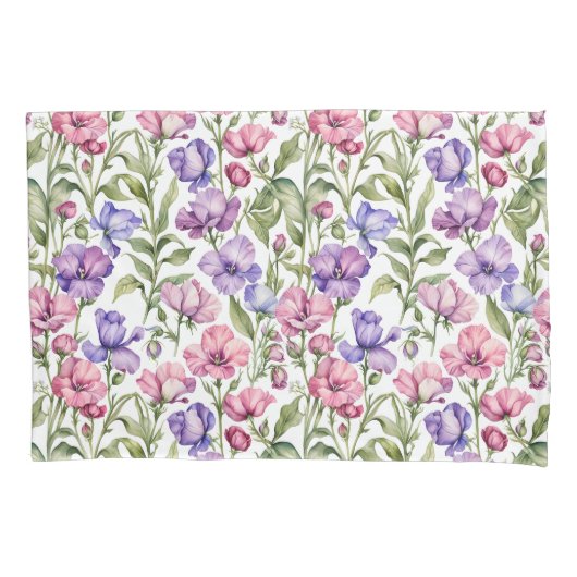 Housse D'oreillers Pink and Violet Sweet Peas (devant)