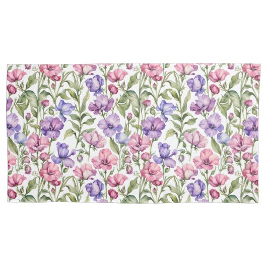 Housse D'oreillers Pink and Violet Sweet Peas (devant)