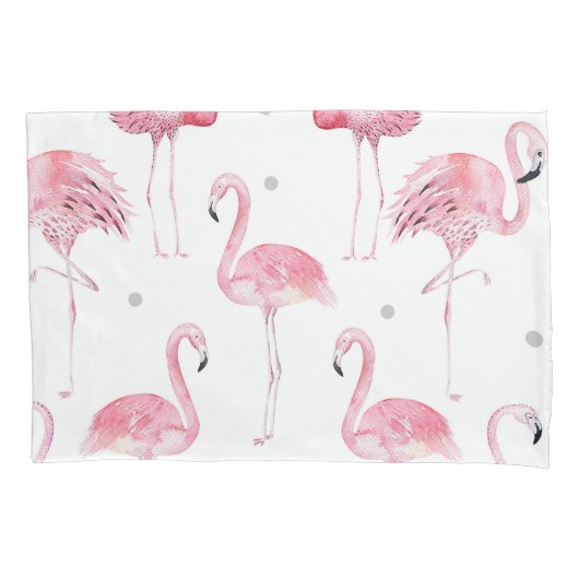 Housse D'oreillers Pink Flamingos Grey Polka Dots (devant)