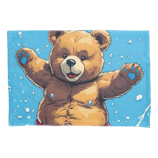 Housse D'oreillers Piscine vintage d'été de l'ours sauvage (devant)