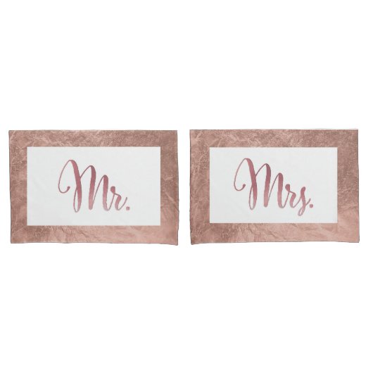 Housse D'oreillers PixDezines Faux Rose Gold/Mr/Mrs. (devant-Set)