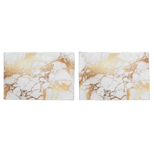 Housse D'oreillers PixDezines MARBRE BLANC+FAUX OR VEINS (Dos-Set)
