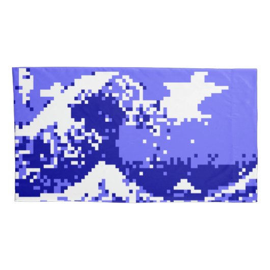 Housse D'oreillers Pixel Tsunami bleu 8 bits Pixel Art (Dos-Droit)