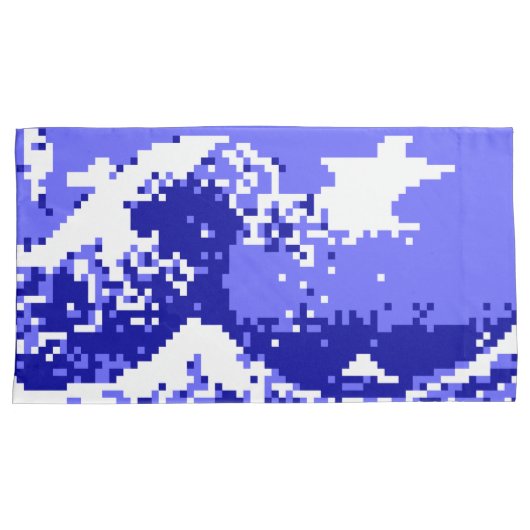 Housse D'oreillers Pixel Tsunami bleu 8 bits Pixel Art (devant-Droit)
