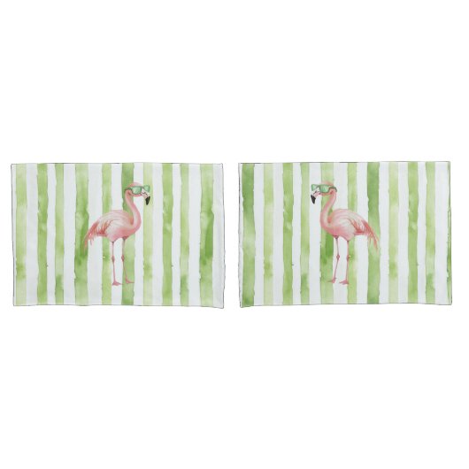Housse D'oreillers Plage de Flamant rose rose blanc vert (devant-Set)