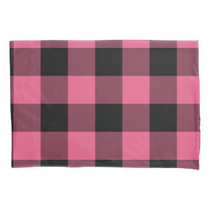 Housse D'oreillers Plaid Buffalo Carré rose et noir À damiers