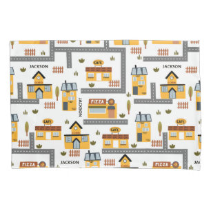 Housse D'oreillers Plan de la ville Motif pour enfants Jaune et gris