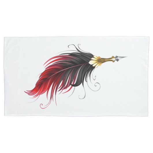 Housse D'oreillers Plume rouge avec pointe en or (devant)
