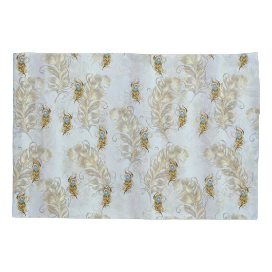 Housse D'oreillers Plumes de paon doré et Feuilles (Dos)