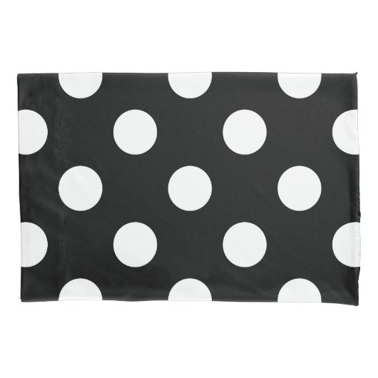 Housse D'oreillers Point Polka blanc sur le Motif noir (devant)