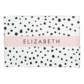 Housse D'oreillers Points dalmatiens, Spots, Noir et Blanc, Votre nom (devant)