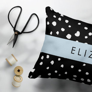 Housse D'oreillers Points dalmatiens, Spots, Noir et Blanc, Votre nom