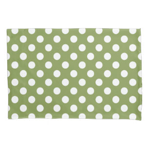 Housse D'oreillers Pois blancs sur vert olive