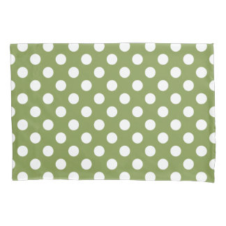 Housse D'oreillers Pois blancs sur vert olive