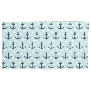 Housse D'oreillers Pois et Ancres en bon état nautiques de bleu