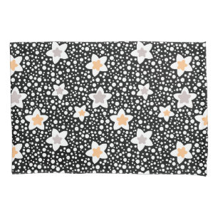 Housse D'oreillers Pois noir et blanc rétro avec étoiles