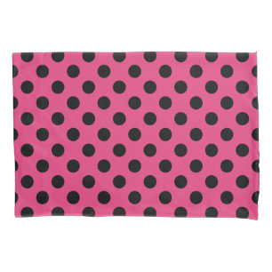 Housse D'oreillers Pois noirs sur fuchsia