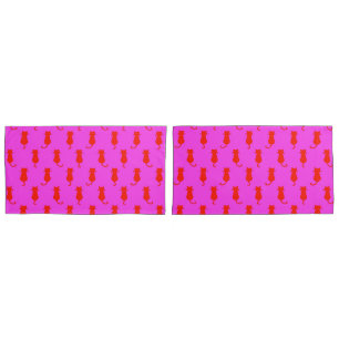 Housse D'oreillers Polka Dot Motif Pop Art Cat En Rouge et Rose Chaud