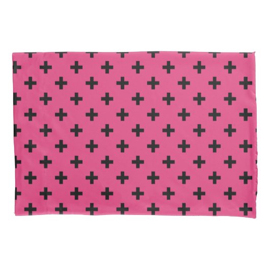 Housse D'oreillers Polka noire croise sur fuchsia (devant)