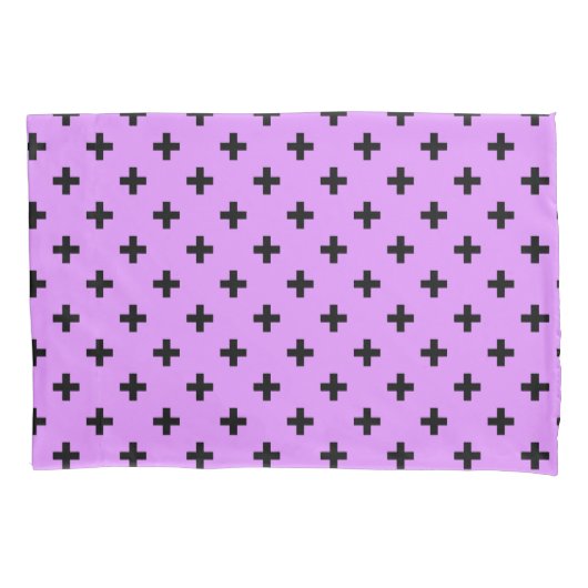 Housse D'oreillers Polka noire croise sur lilas (devant)