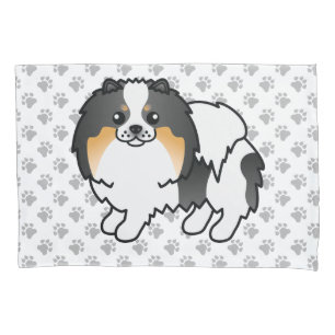Housse D'oreillers Pomeranian Tricolore Blanc Chien de Dessin Animé M